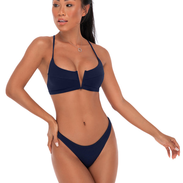 Eco Friendly Second Skin Reversible Bikini Top In Navy/ Lime-Preorder for  end of July